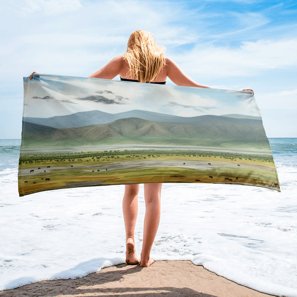 The Ngorongoro Crater Tanzania Beach Towel by Visual Verse - Image 1