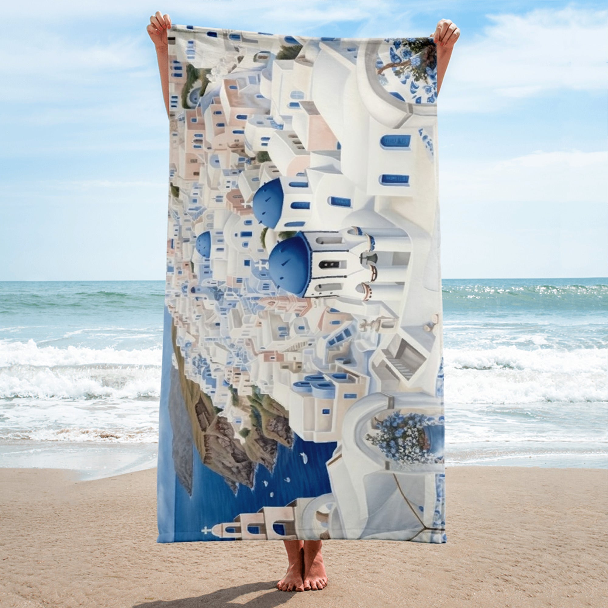 The Oia Greece Beach Towel by Visual Verse - Image 2