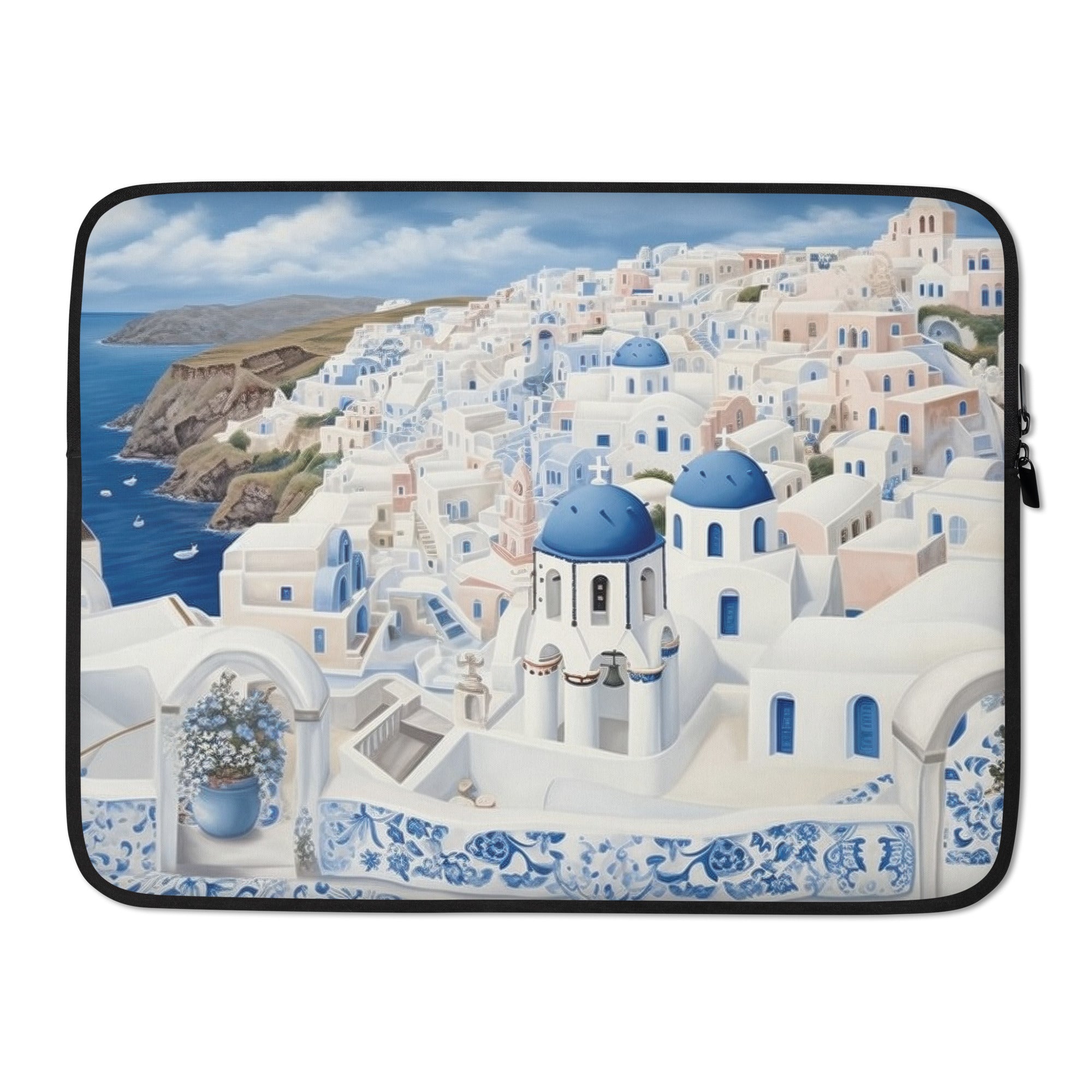 The Oia Greece Laptop Sleeve by Visual Verse - Image 1