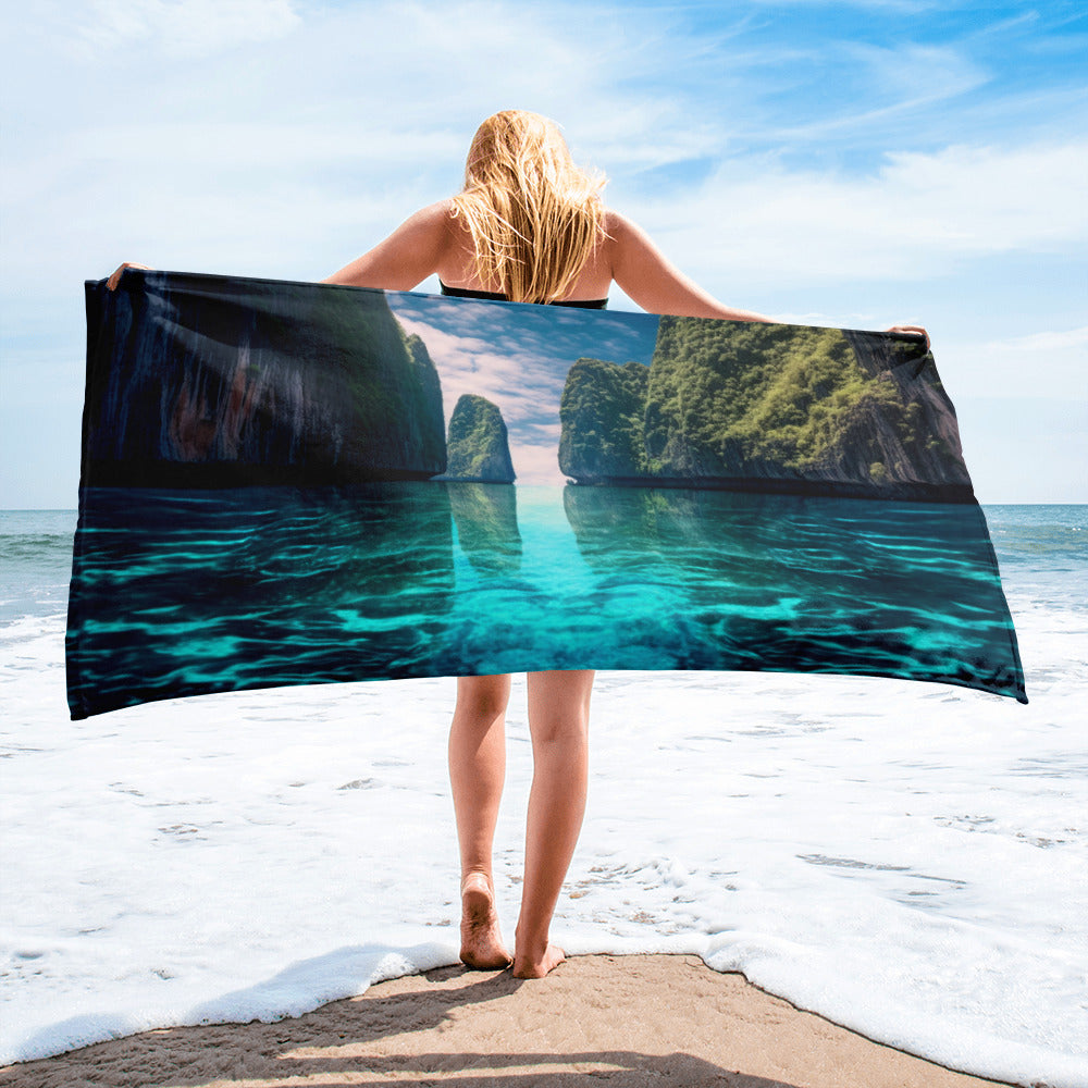 The Phi Phi Islands Thailand Beach Towel by Visual Verse - Image 1