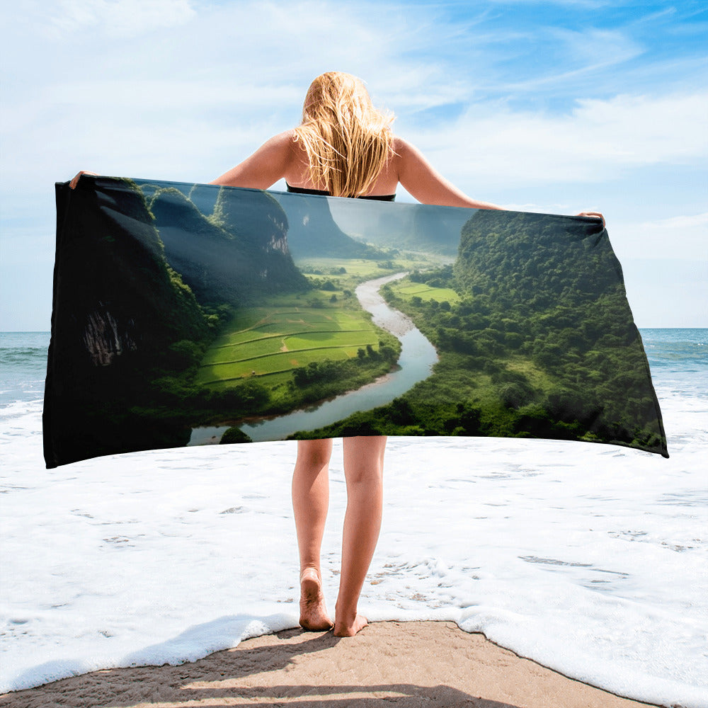 The Phong Nha-Ke Bang National Park Vietnam Beach Towel by Visual Verse - Image 1