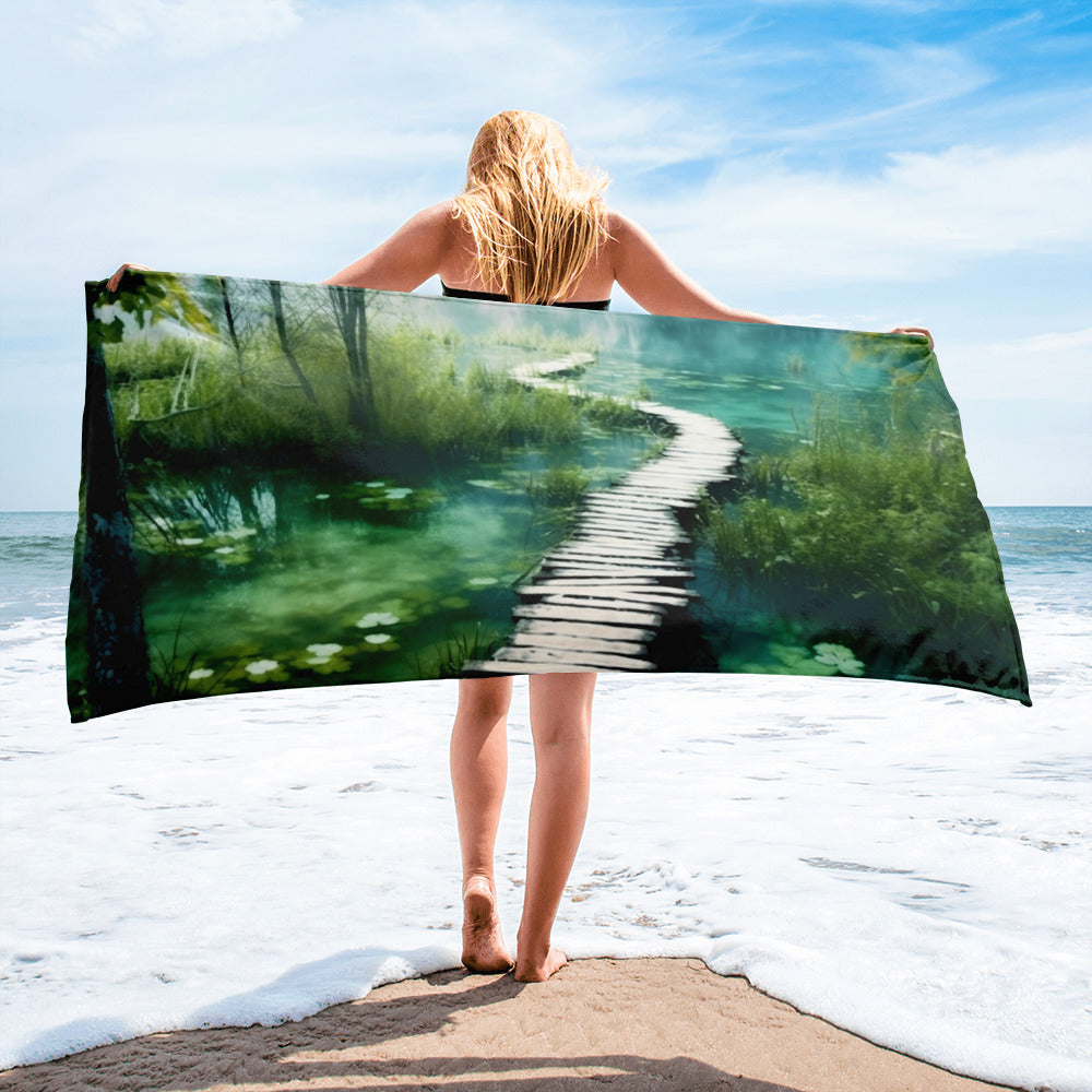 The Plitvice Lakes National Park Croatia Beach Towel by Visual Verse - Image 1