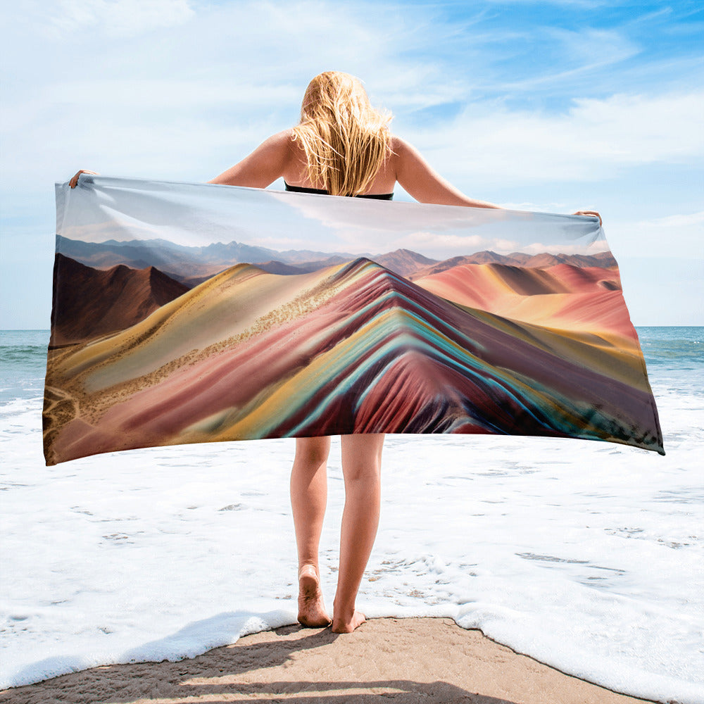 The Rainbow Mountain Peru Beach Towel by Visual Verse - Image 1