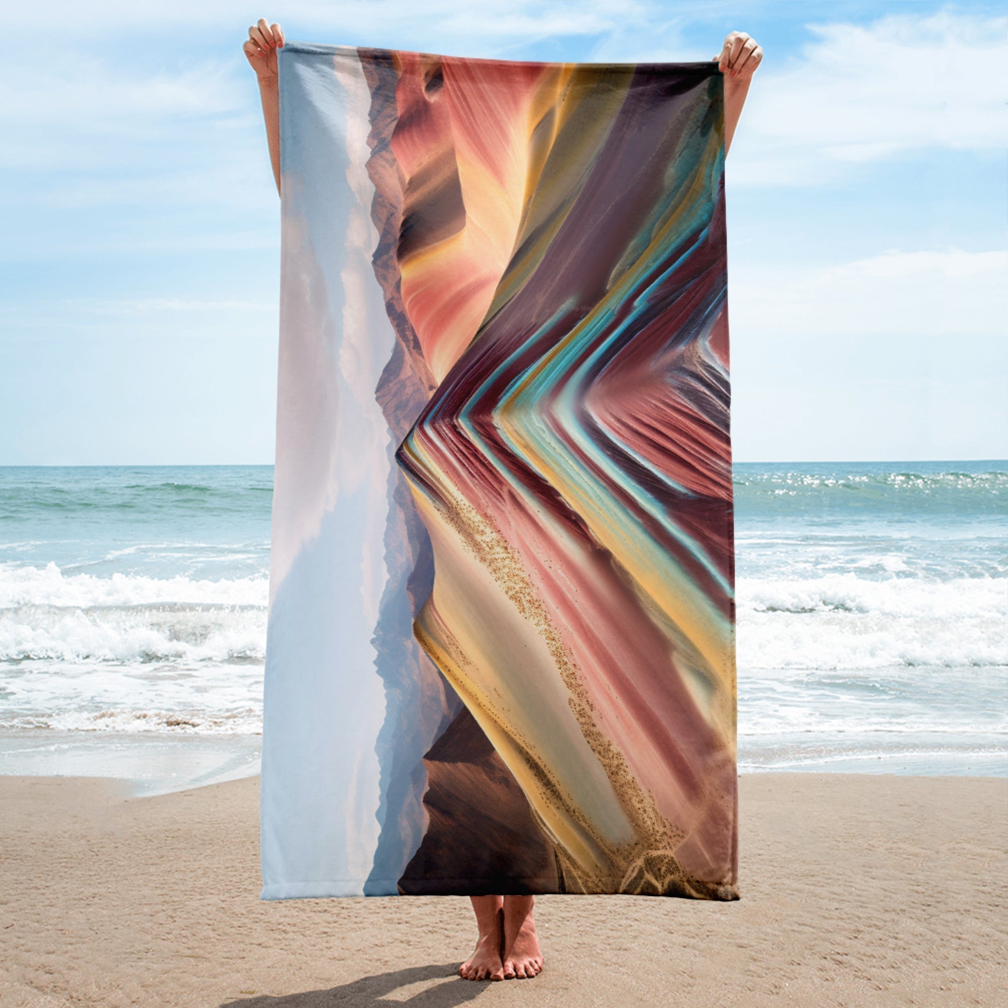 The Rainbow Mountain Peru Beach Towel by Visual Verse - Image 2