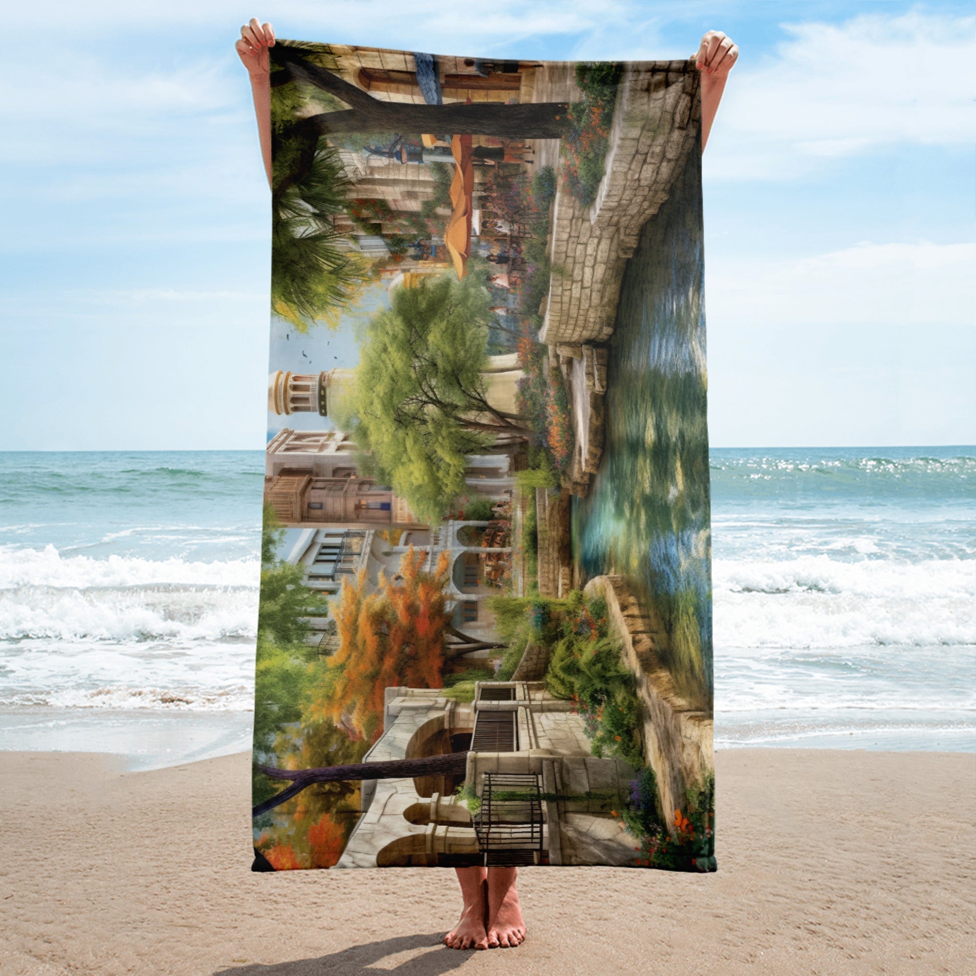 The San Antonio River Walk USA Beach Towel by Visual Verse - Image 2