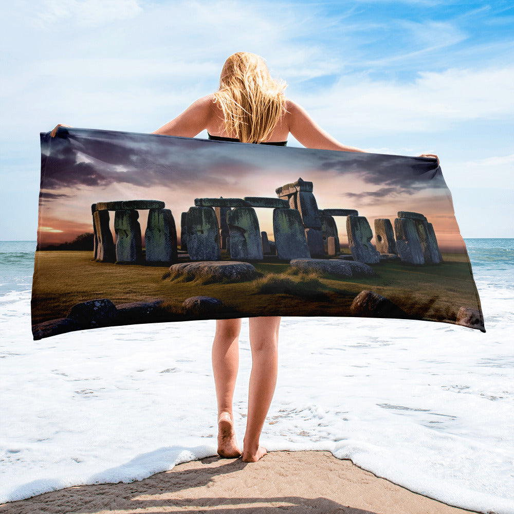 The Stonehenge England Beach Towel by Visual Verse - Image 1