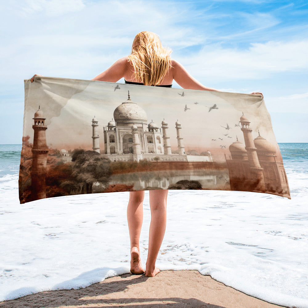 The Taj Mahal India Beach Towel by Visual Verse - Image 1