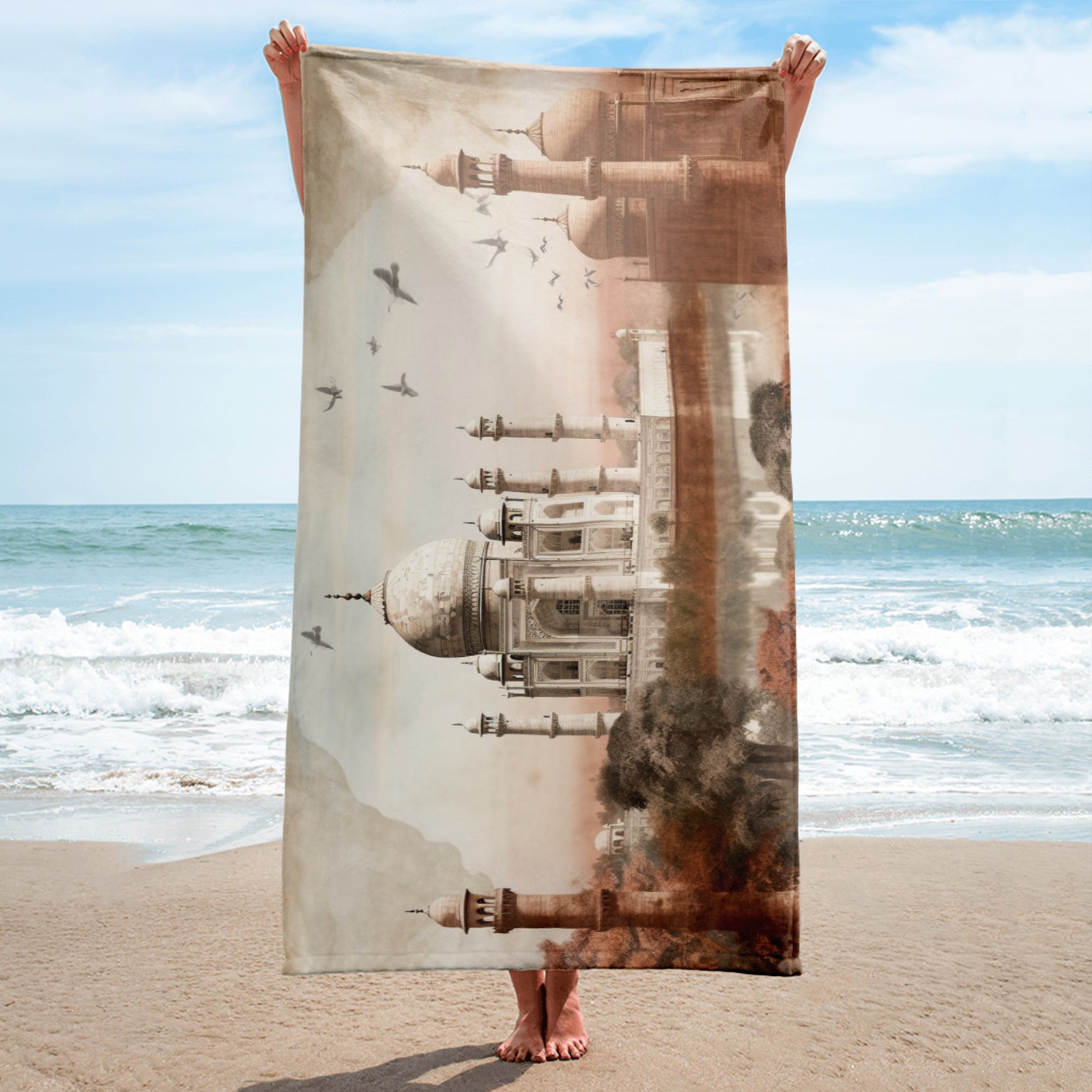 The Taj Mahal India Beach Towel by Visual Verse - Image 2