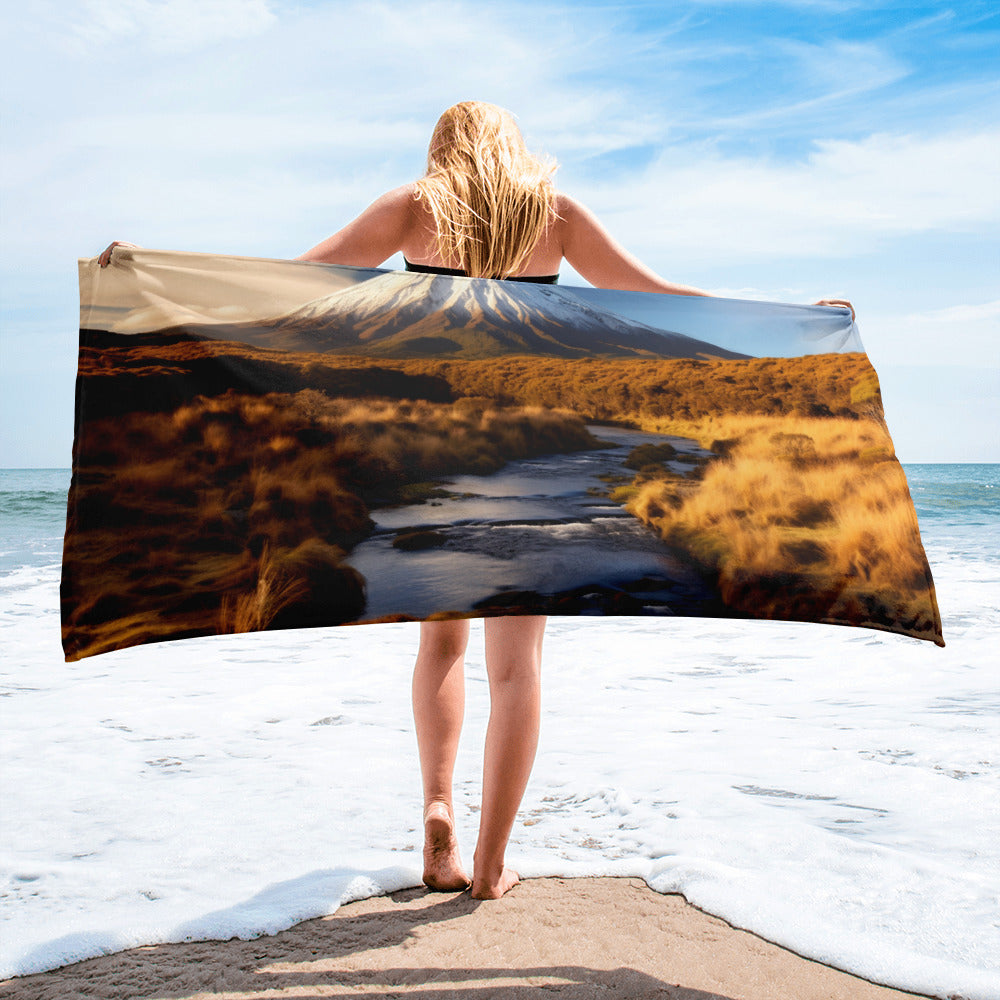 The Tongariro National Park New Zealand Beach Towel by Visual Verse - Image 1