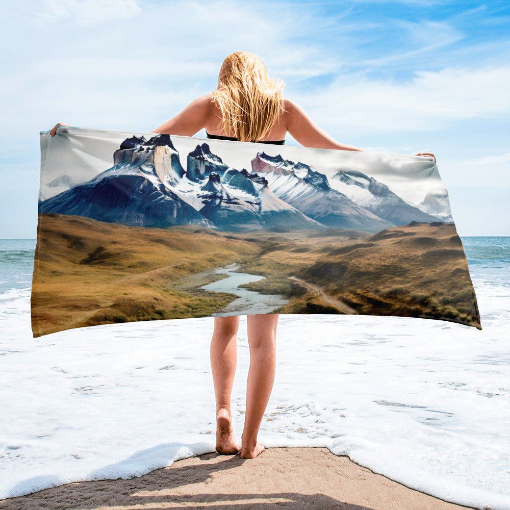 The Torres Del Paine National Park Chile Beach Towel by Visual Verse - Image 1