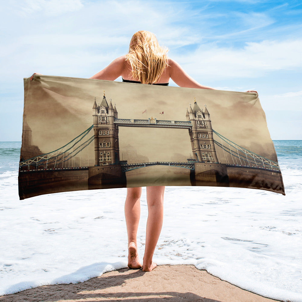 The Tower Bridge England Beach Towel by Visual Verse - Image 1