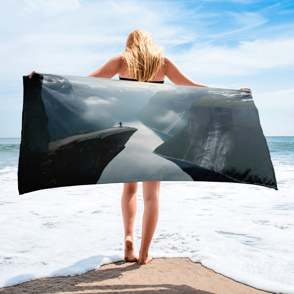 The Trolltunga Norway Beach Towel by Visual Verse - Image 1