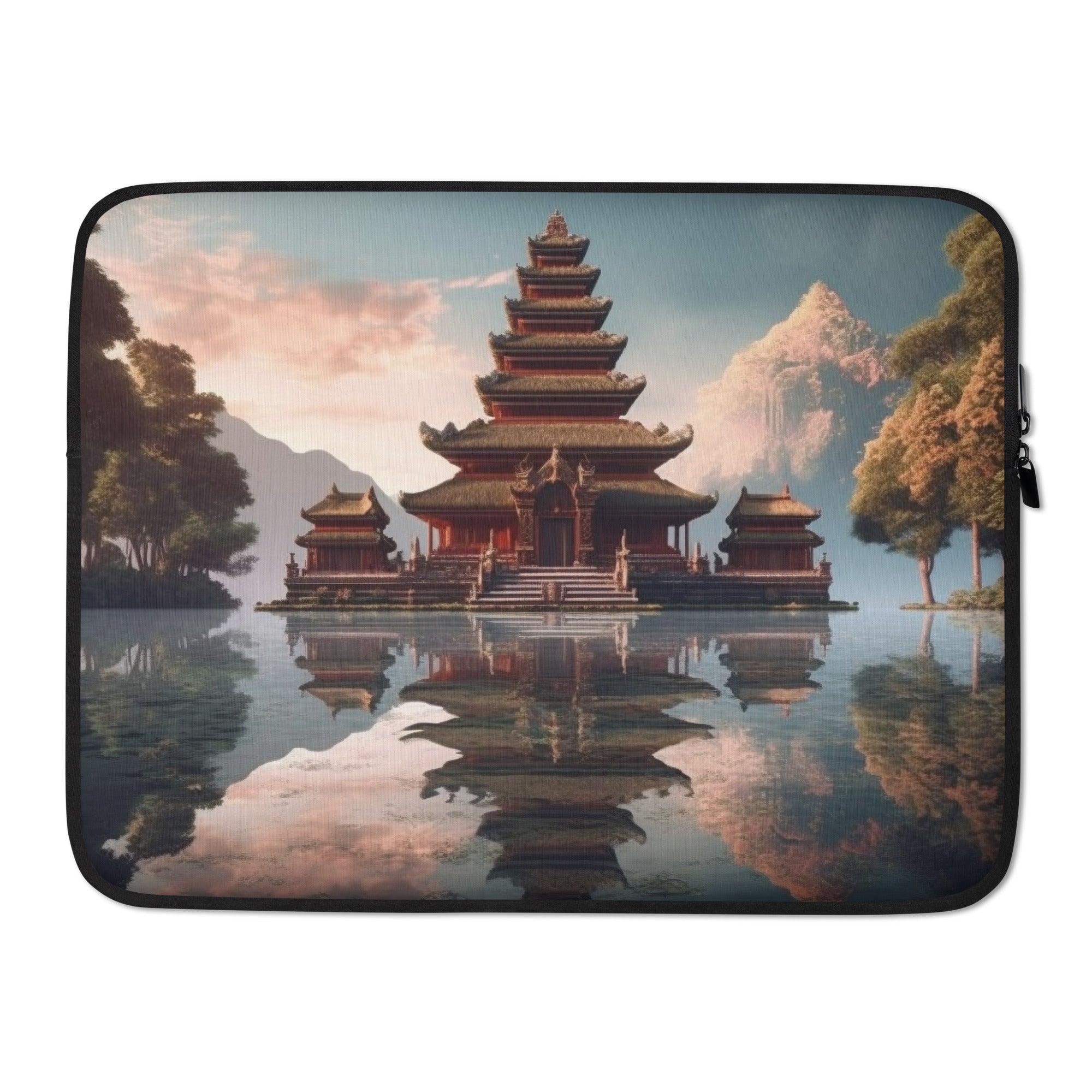 The Ulun Danu Bratan Temple Indonesia Laptop Sleeve by Visual Verse - Image 1