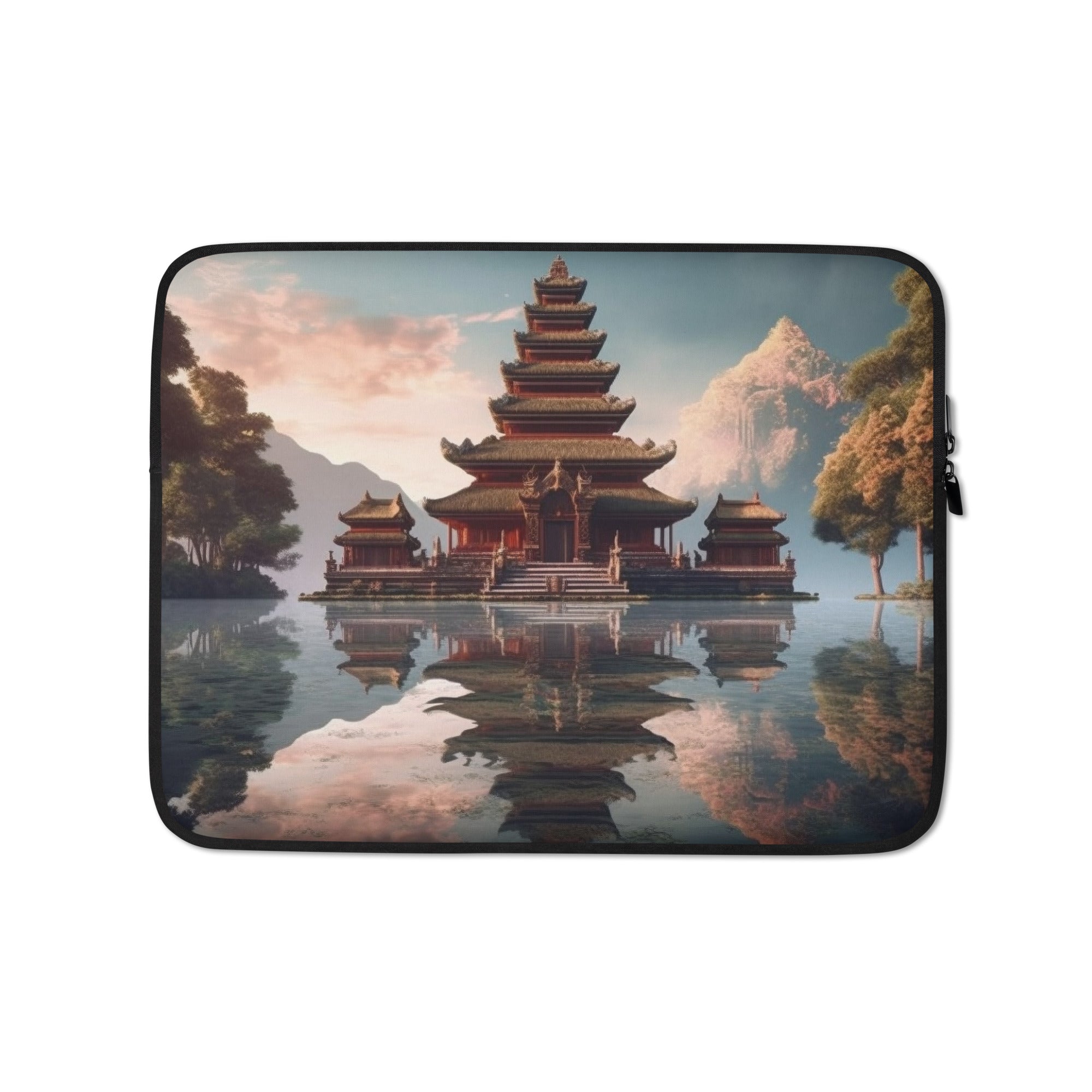 The Ulun Danu Bratan Temple Indonesia Laptop Sleeve by Visual Verse - Image 2