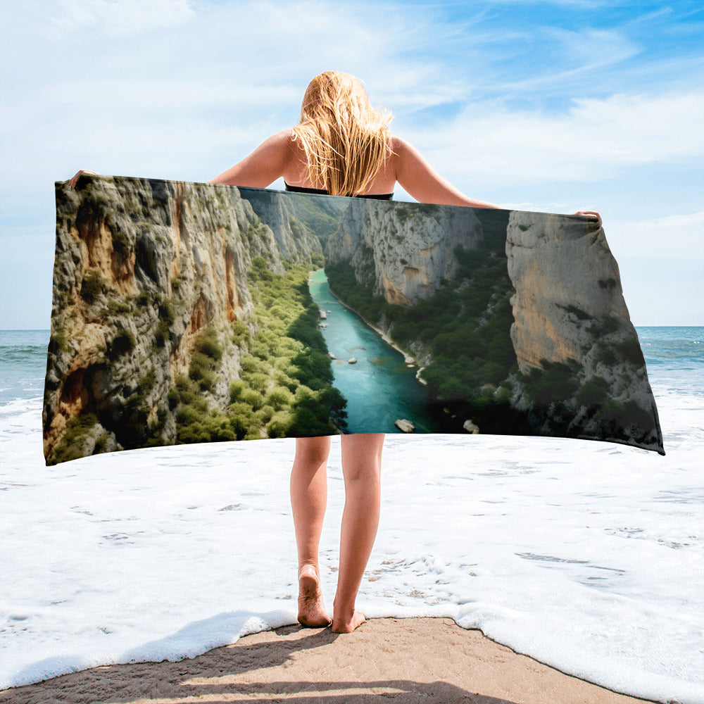 The Verdon Gorge France Beach Towel by Visual Verse - Image 1