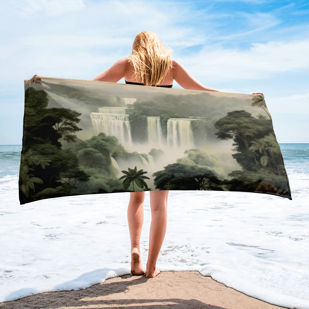 The Victoria Falls Zambia-Zimbabwe Beach Towel by Visual Verse - Image 1