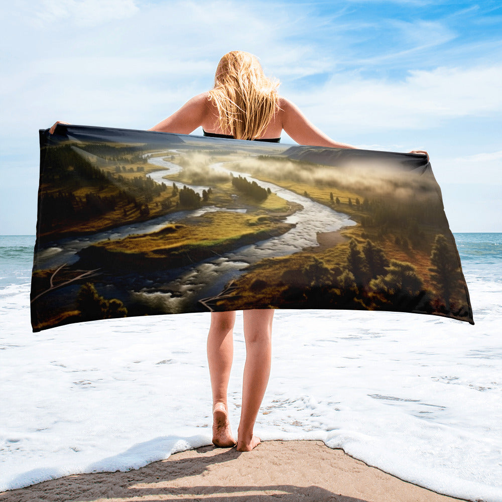 The Yellowstone River USA Beach Towel by Visual Verse - Image 1