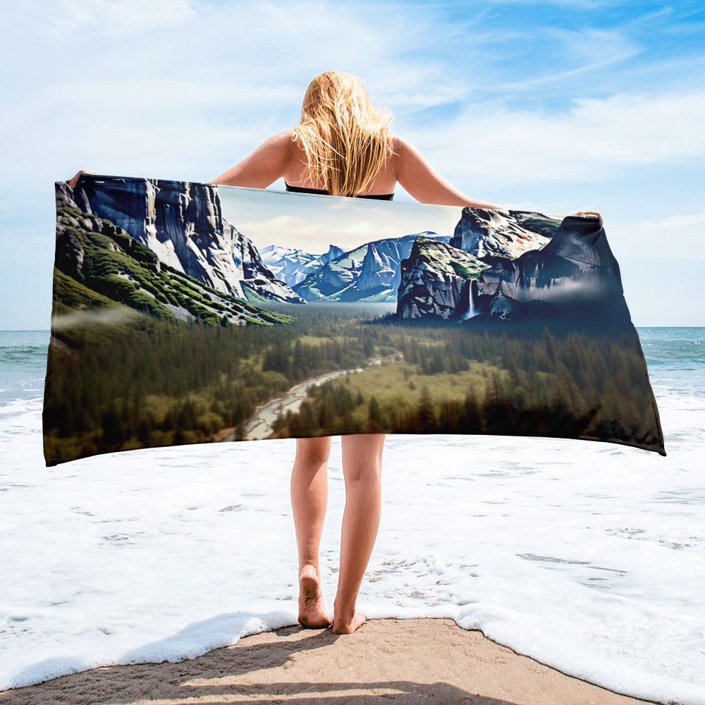 The Yosemite National Park USA Beach Towel by Visual Verse - Image 1