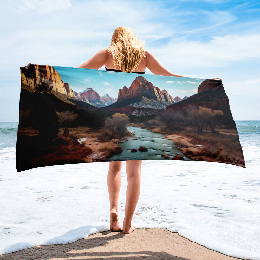 The Zion National Park USA Beach Towel by Visual Verse - Image 1