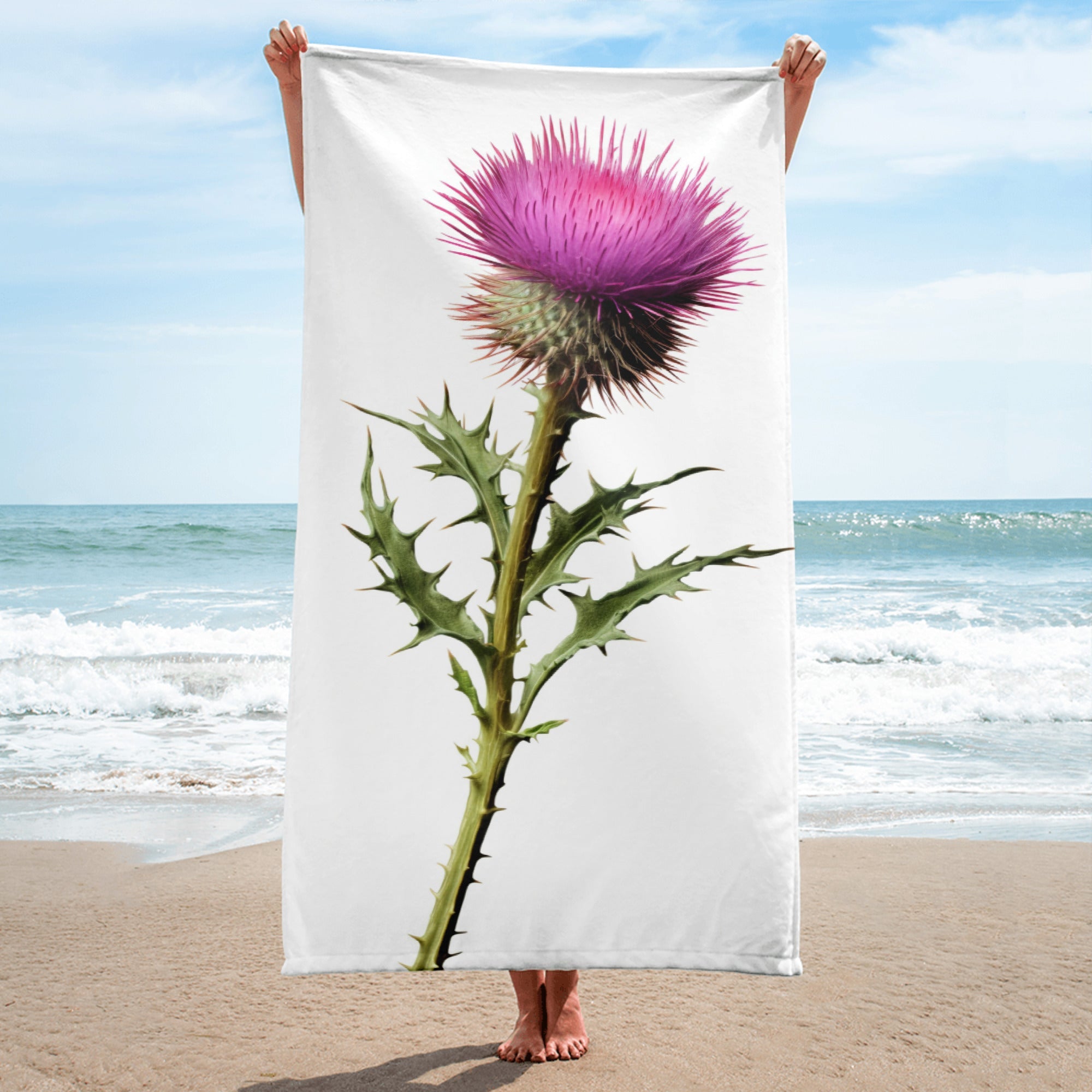 Thistle Flower Beach Towel by Visual Verse - Image 1