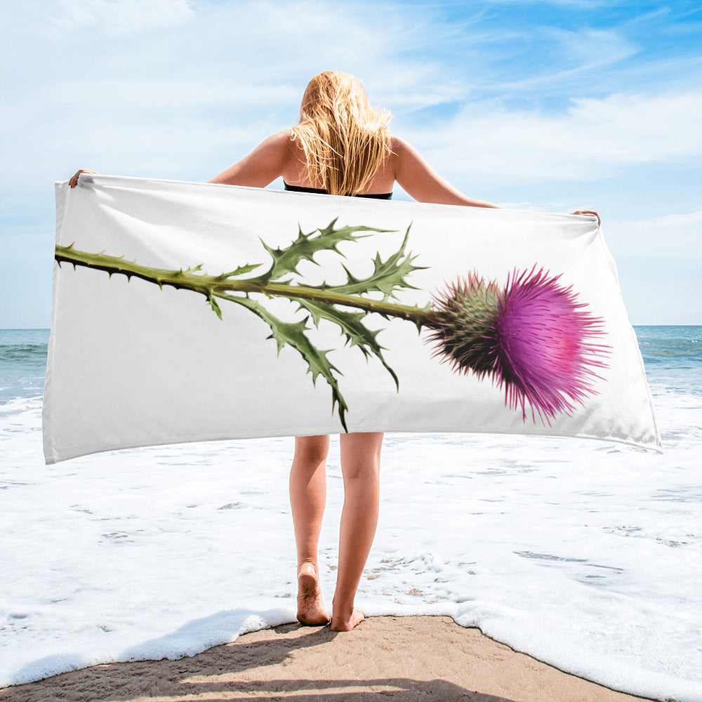 Thistle Flower Beach Towel by Visual Verse - Image 2