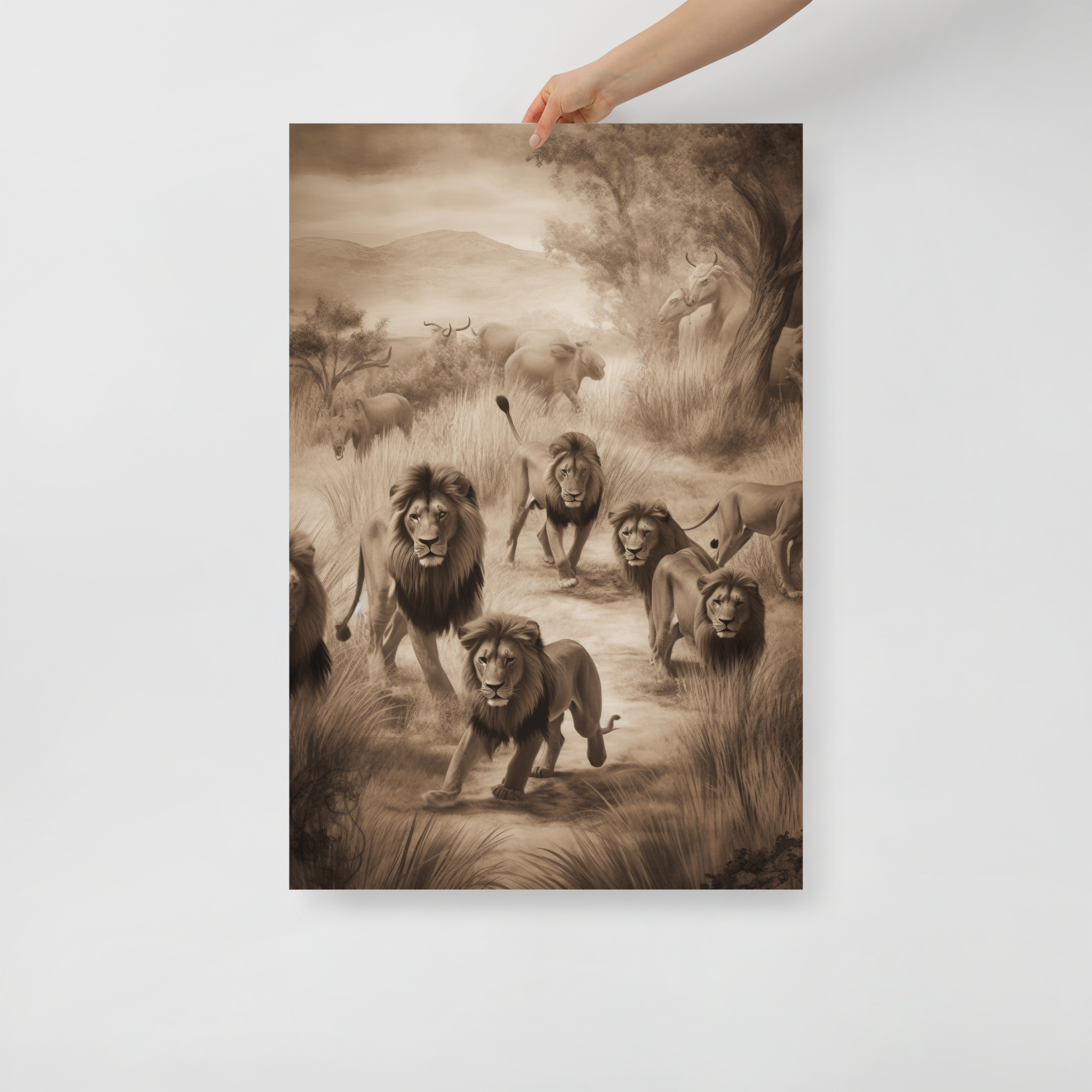 Thrilling Pack of Lions Art Poster by Visual Verse - Image 1