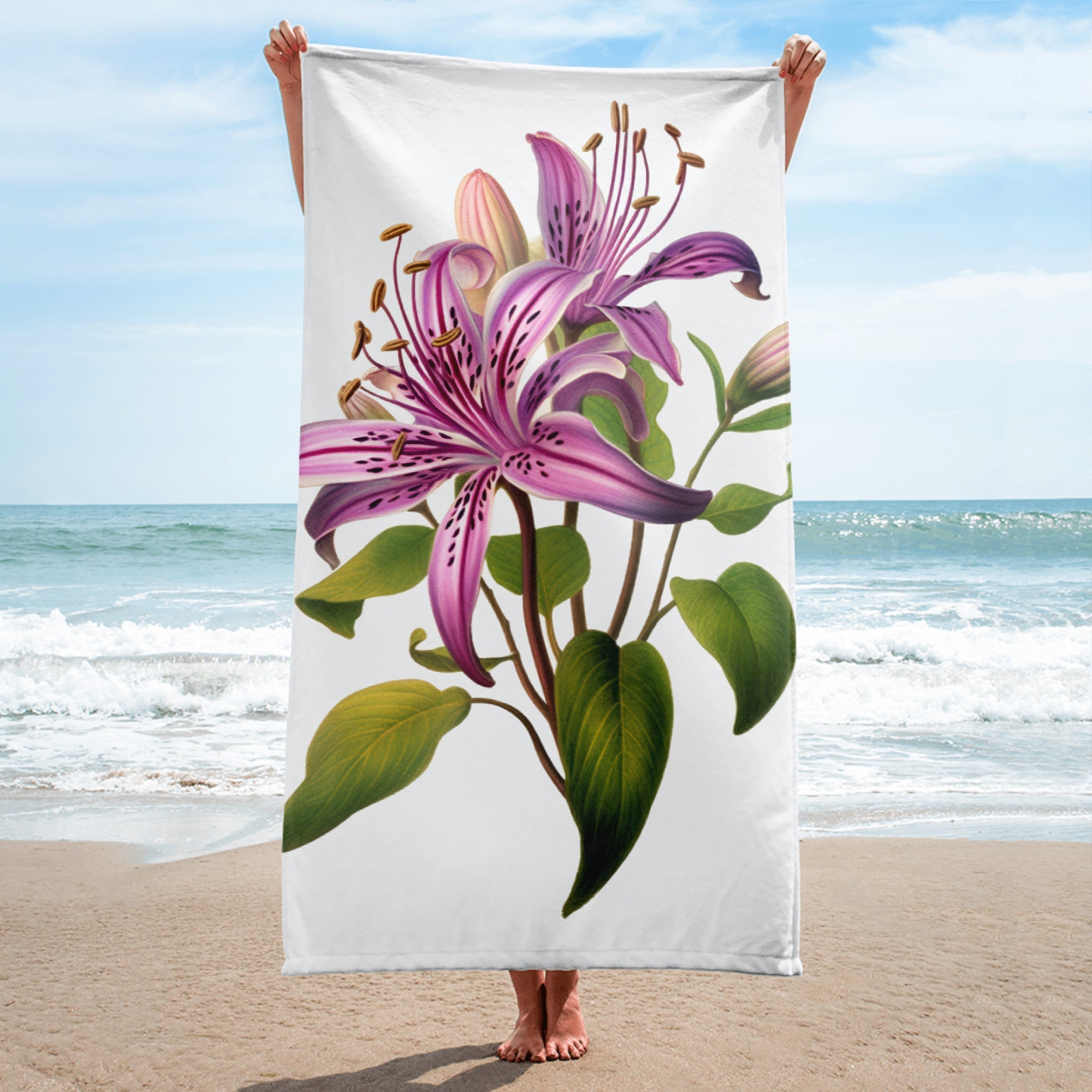 Toad Lily Flower Beach Towel by Visual Verse - Image 1