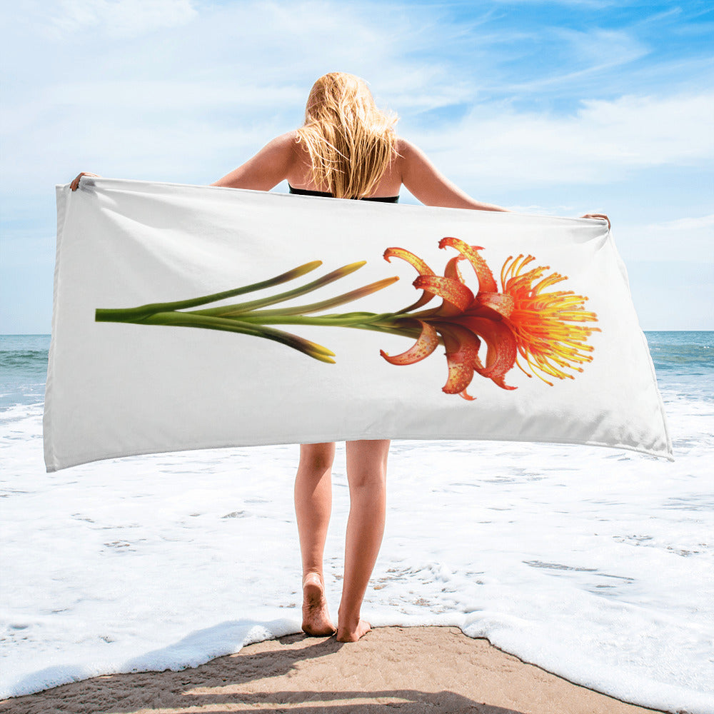 Torch Lily Flower Beach Towel by Visual Verse - Image 2