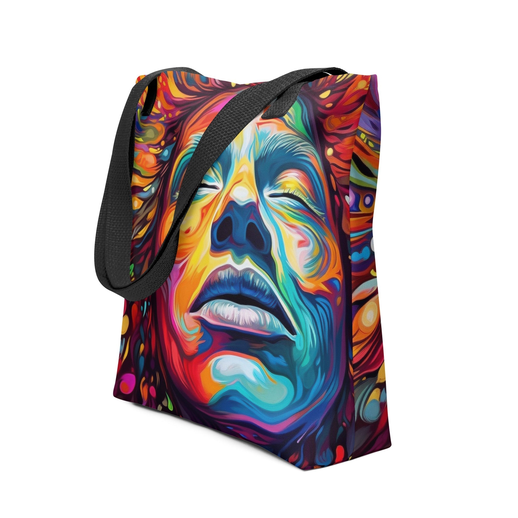 Trippy Portrait Kaleidoscope Tote Bag by Visual Verse - Image 1