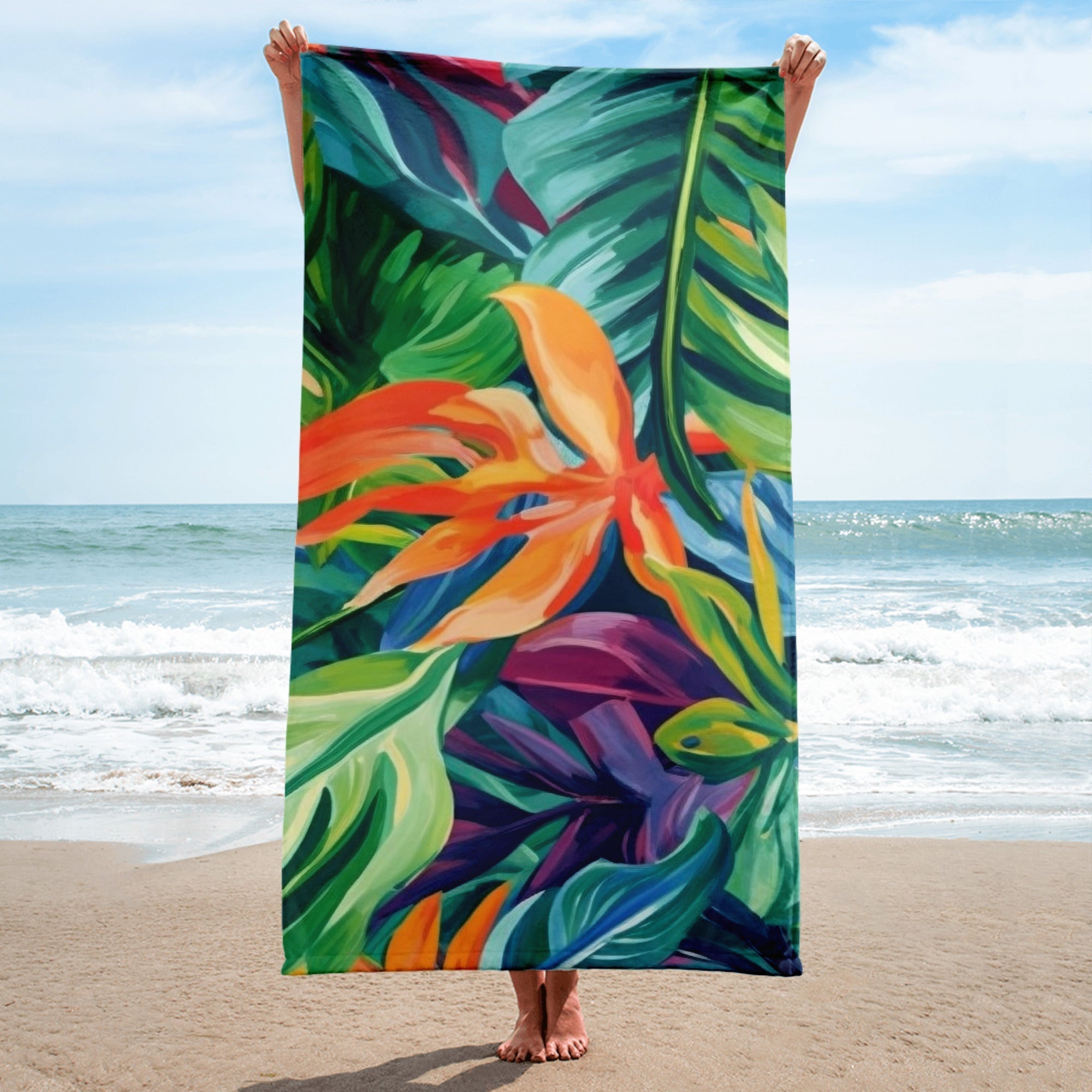 Tropical Plants Print Beach Towel by Visual Verse - Image 1