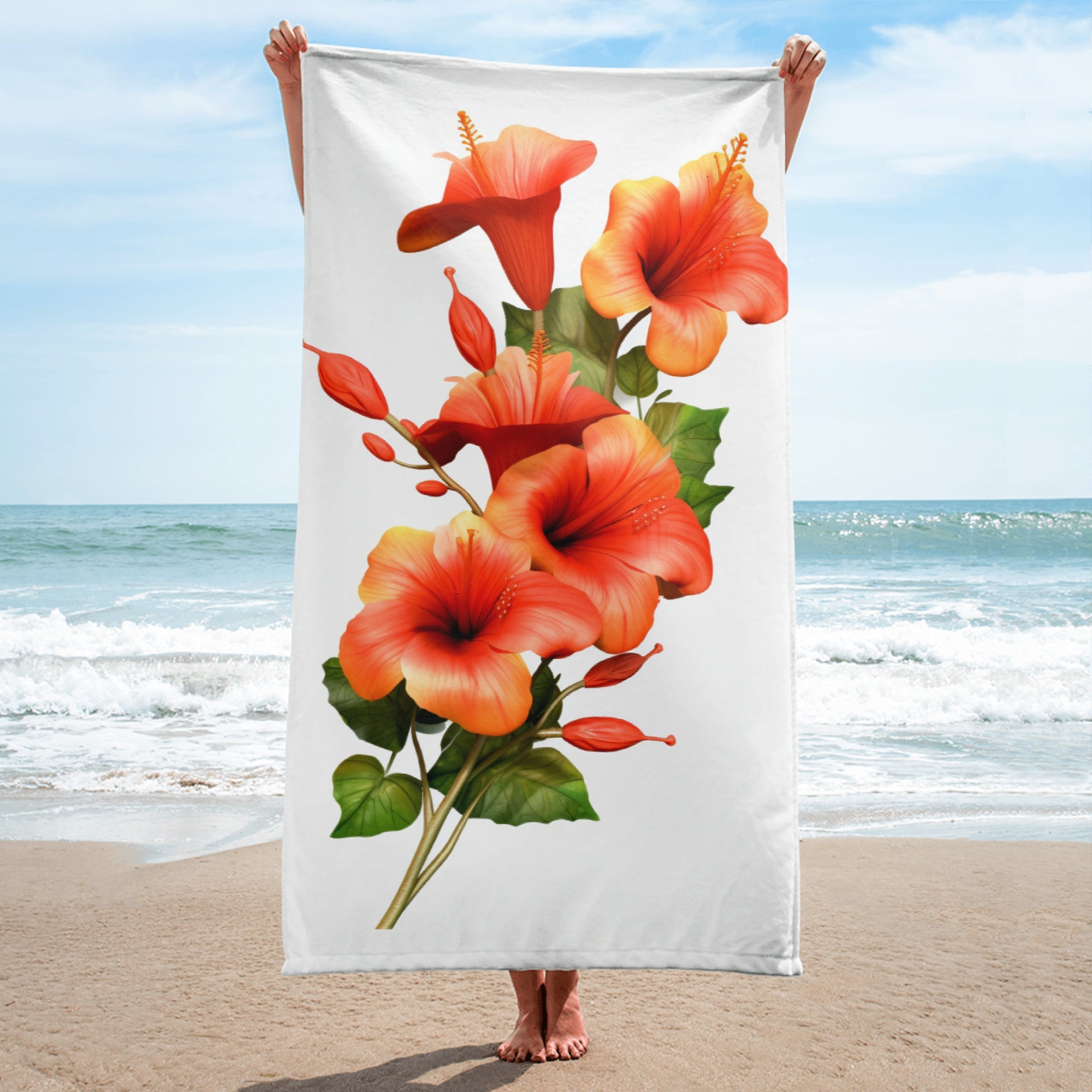 Trumpet Vine Flower Beach Towel by Visual Verse - Image 1