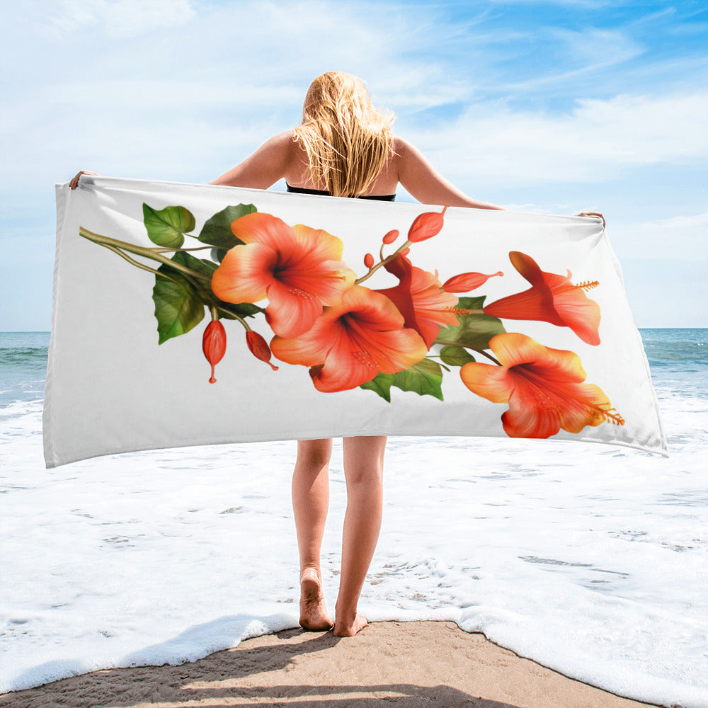 Trumpet Vine Flower Beach Towel by Visual Verse - Image 2