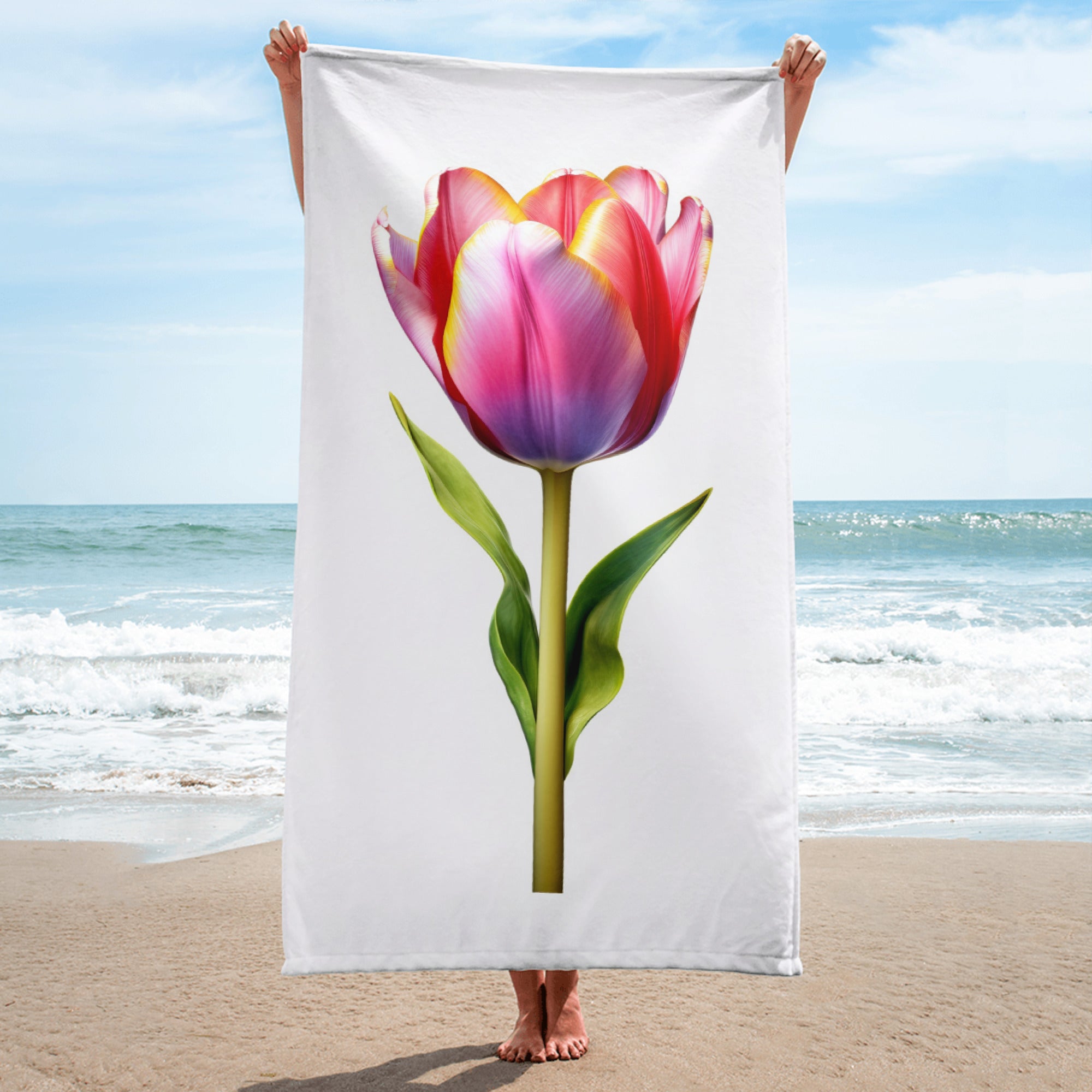 Tulip Flower Beach Towel by Visual Verse - Image 1