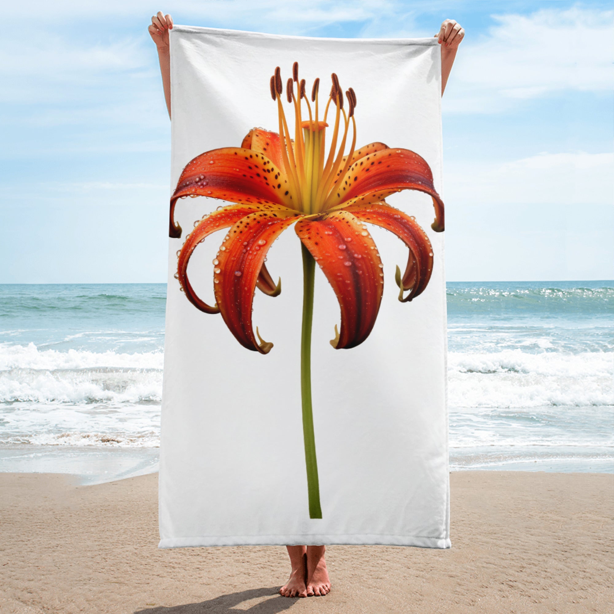 Turks Cap Lily Flower Beach Towel by Visual Verse - Image 1