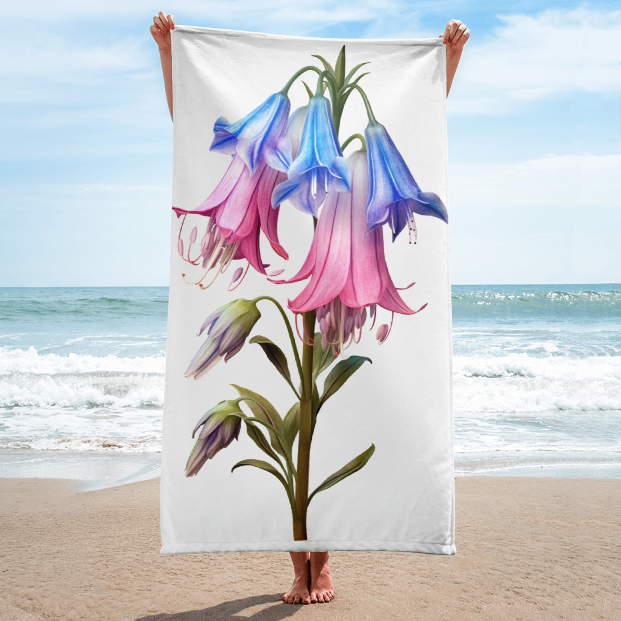 Virginia Bluebell Flower Beach Towel by Visual Verse - Image 1