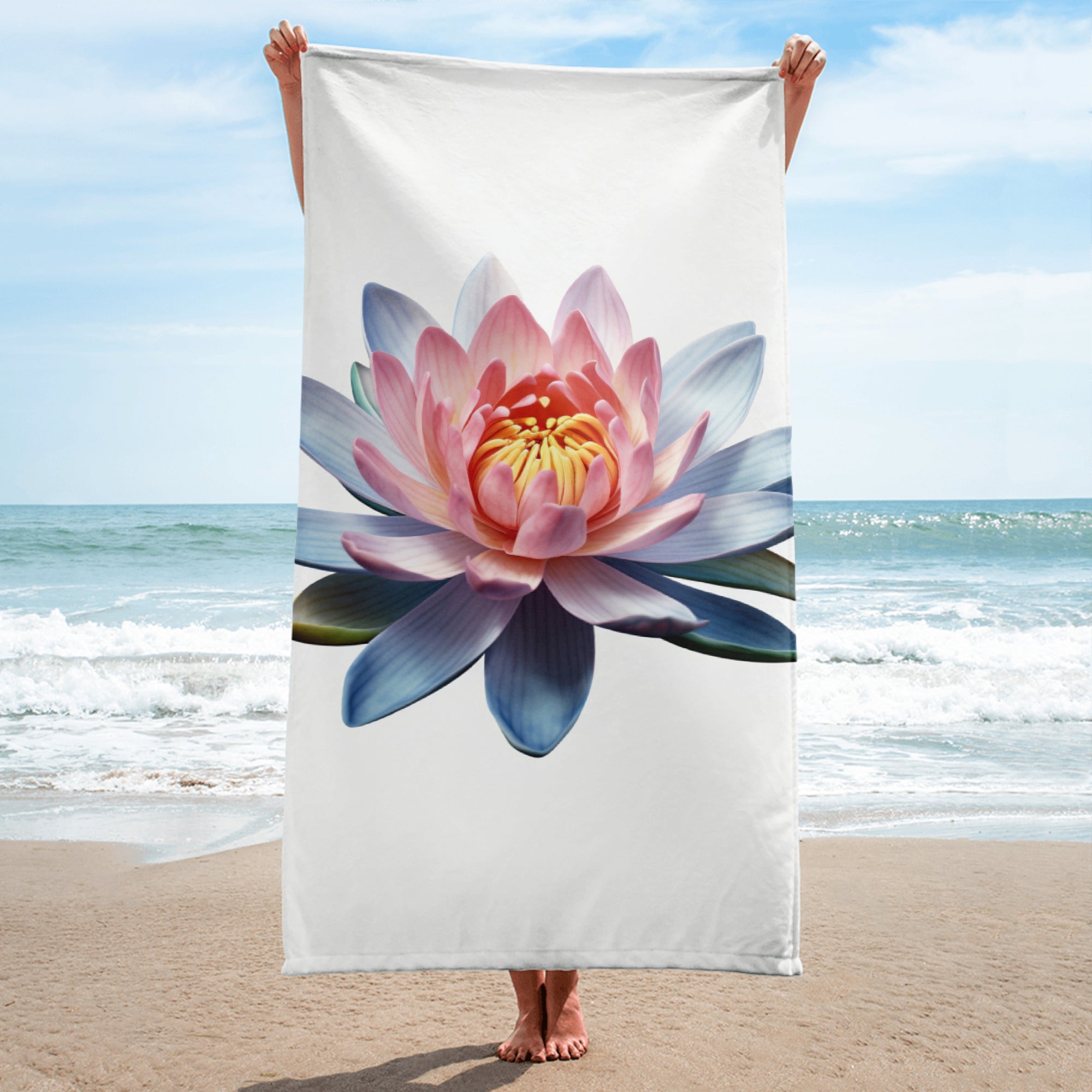 Water Lily Flower Beach Towel by Visual Verse - Image 1