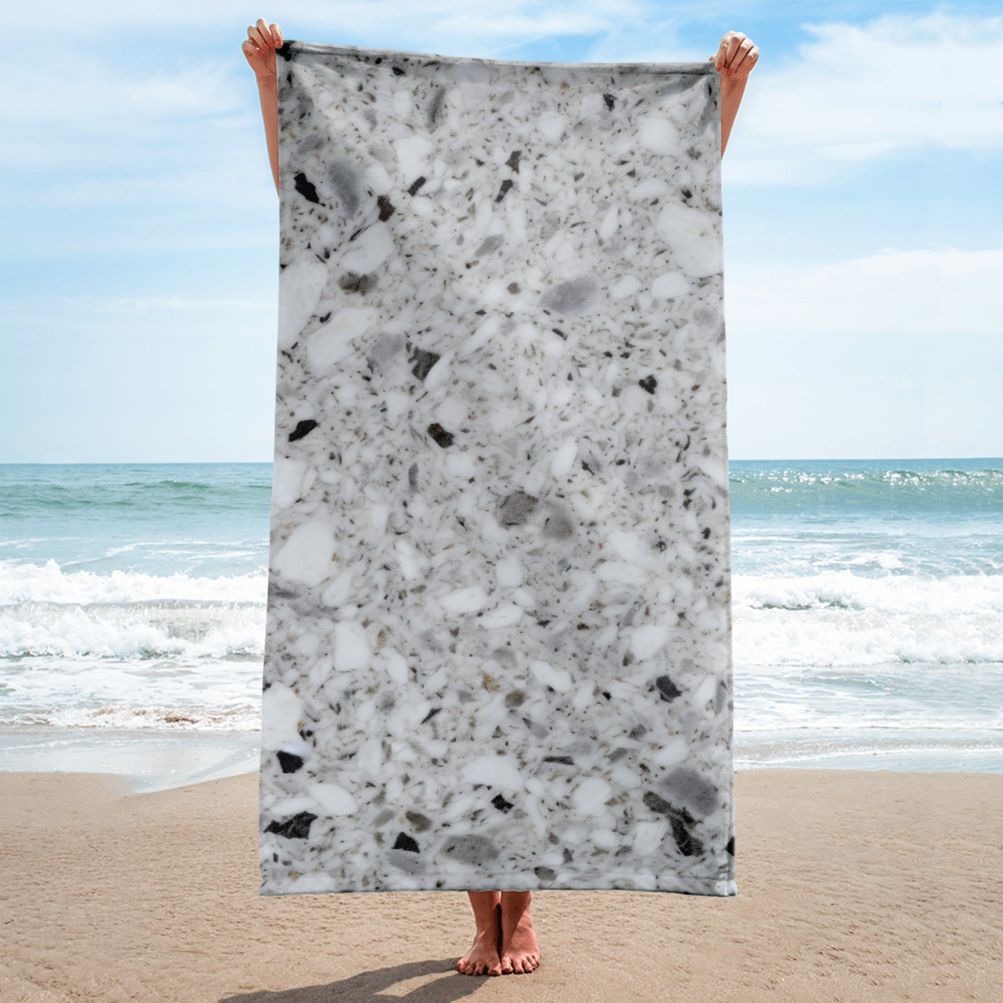 White Speckled Granite Beach Towel by Visual Verse - Image 1