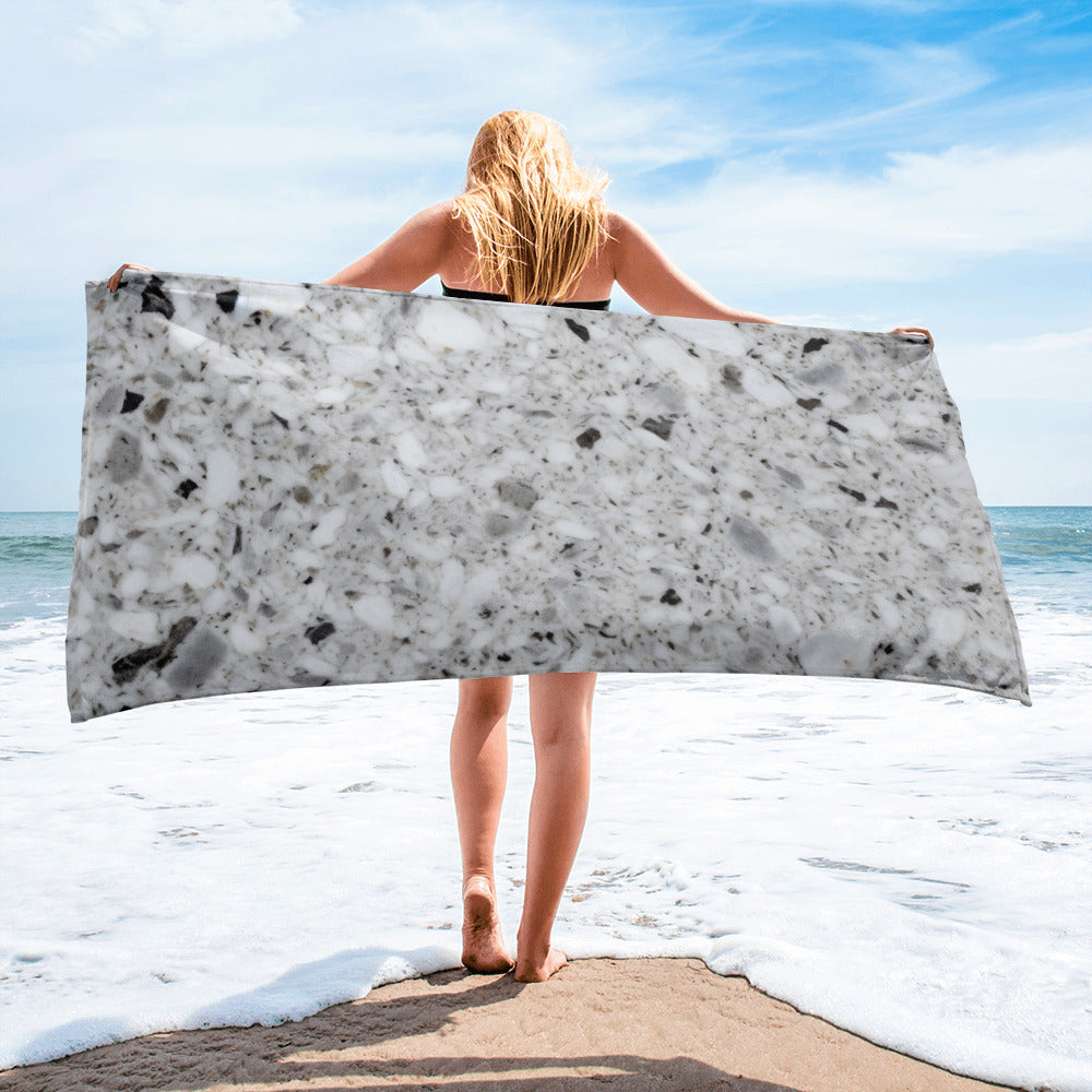 White Speckled Granite Beach Towel by Visual Verse - Image 2