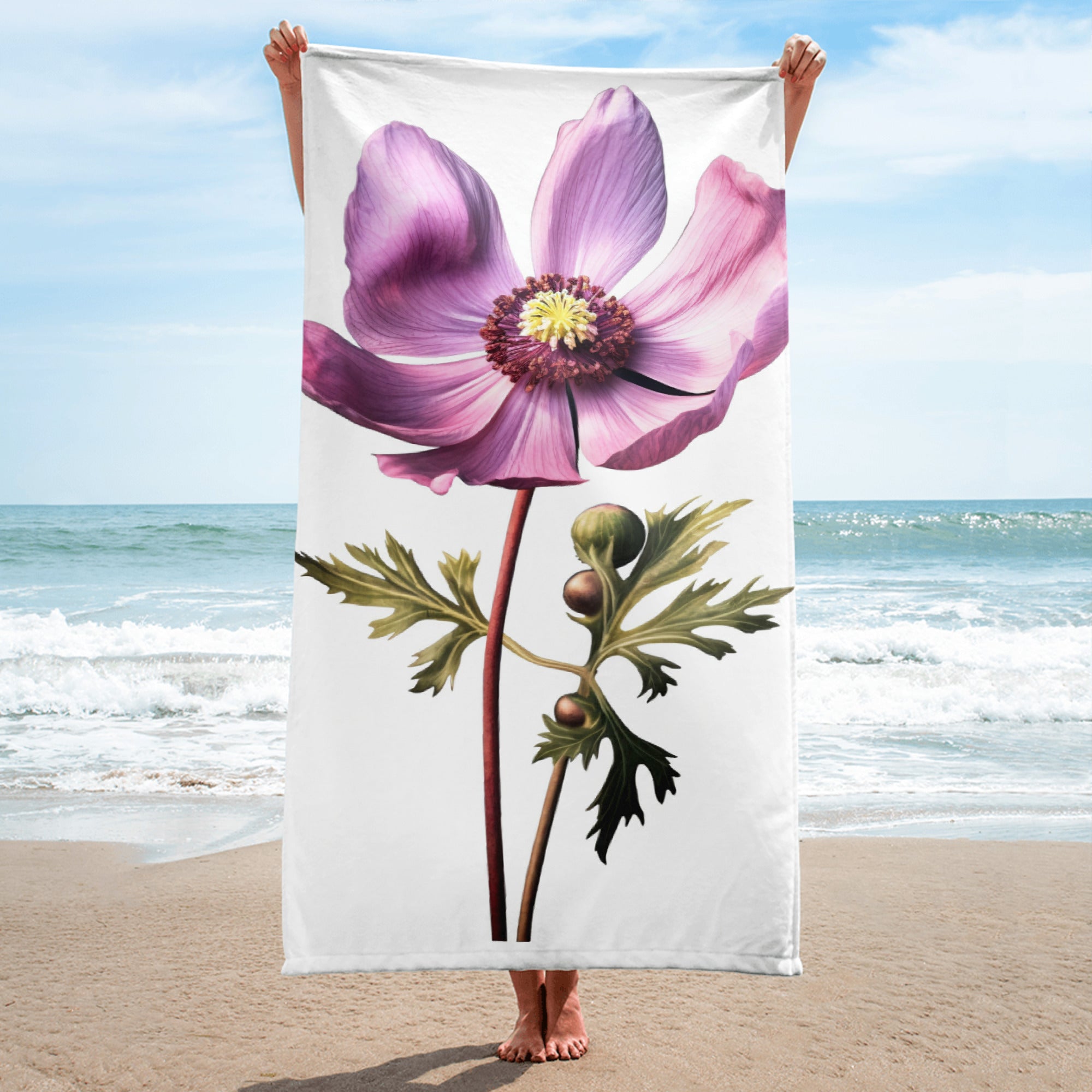 Windflower Flower Beach Towel by Visual Verse - Image 1