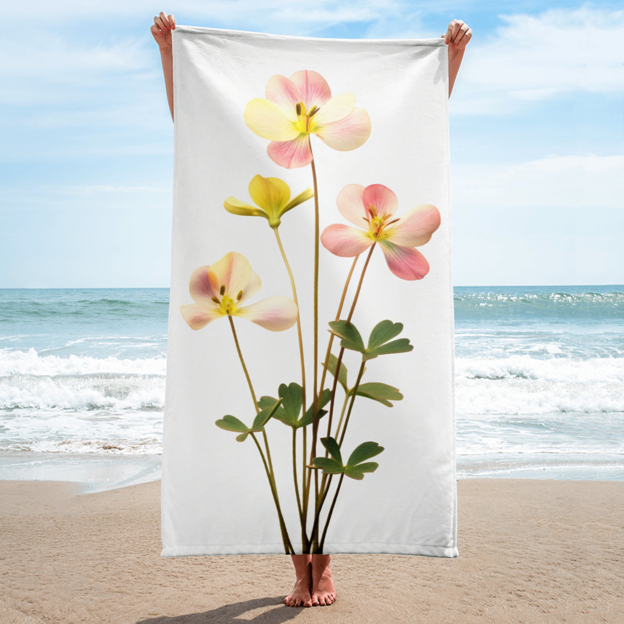 Wood Sorrel Flower Beach Towel by Visual Verse - Image 1