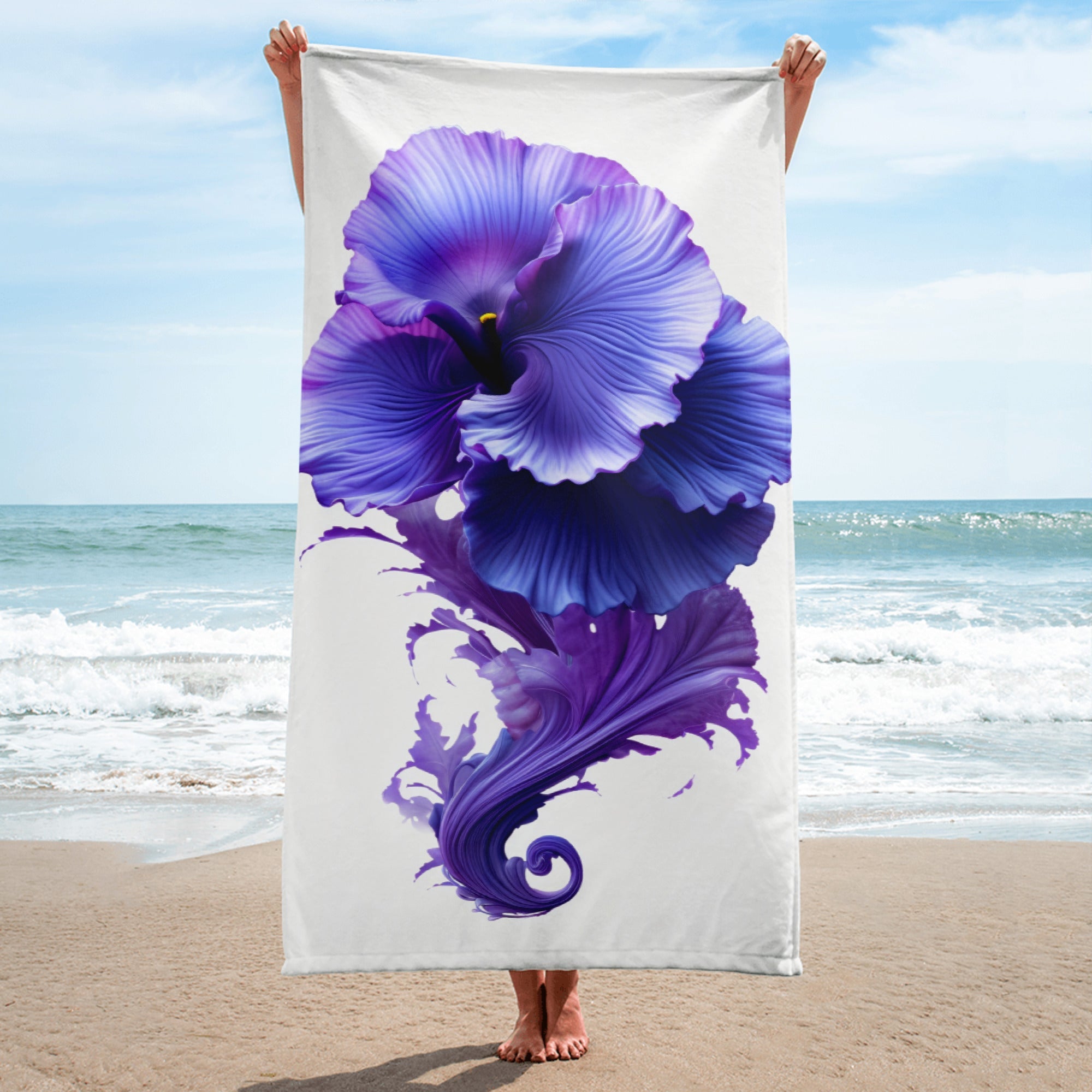 Woolly Bluecurls Flower Beach Towel by Visual Verse - Image 1