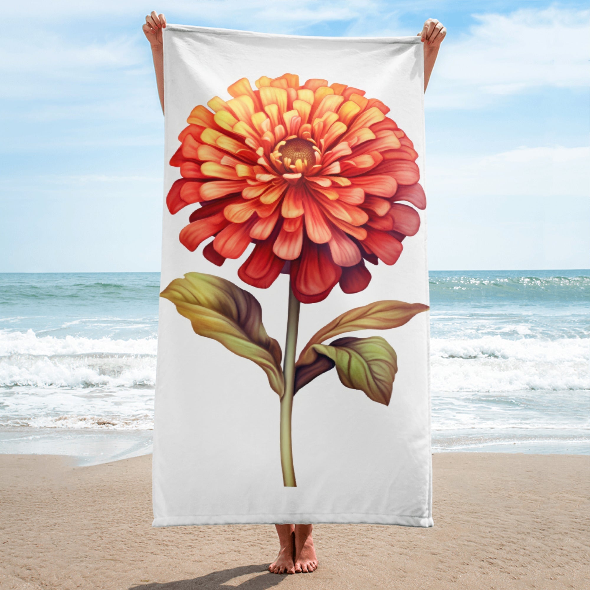 Zinnia Flower Beach Towel by Visual Verse - Image 1